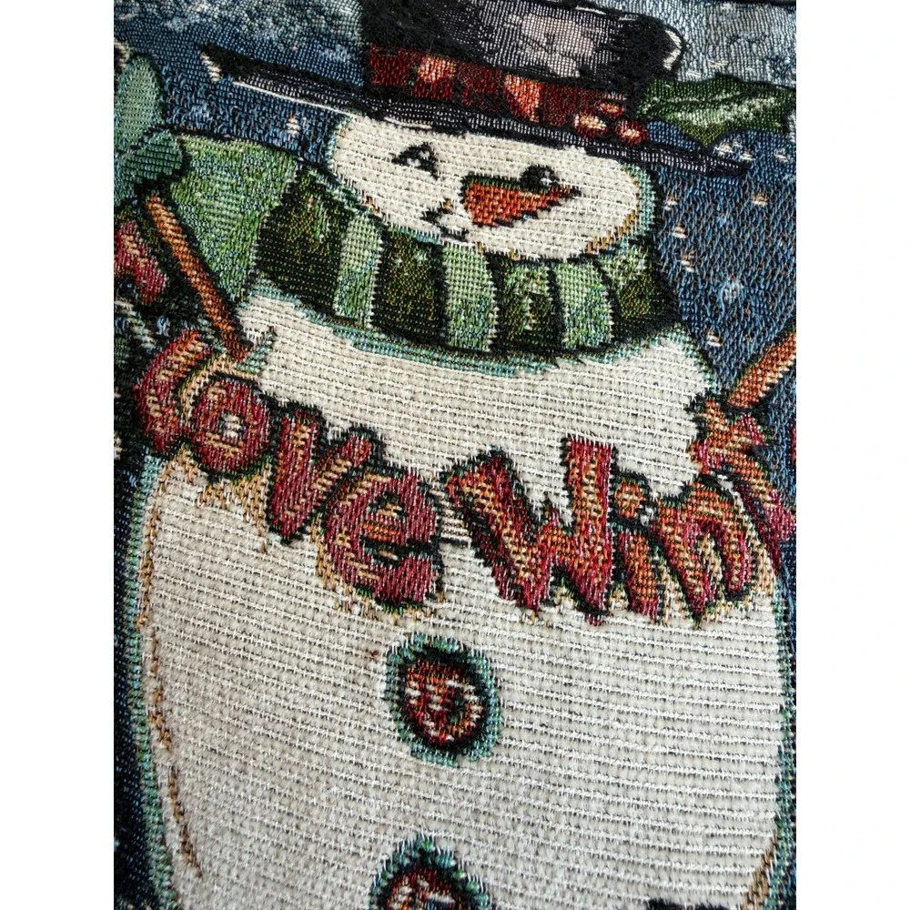 Christmas Snowman Tapestry Pillow Needlepoint Chilly Air Cozy Hearts Newport